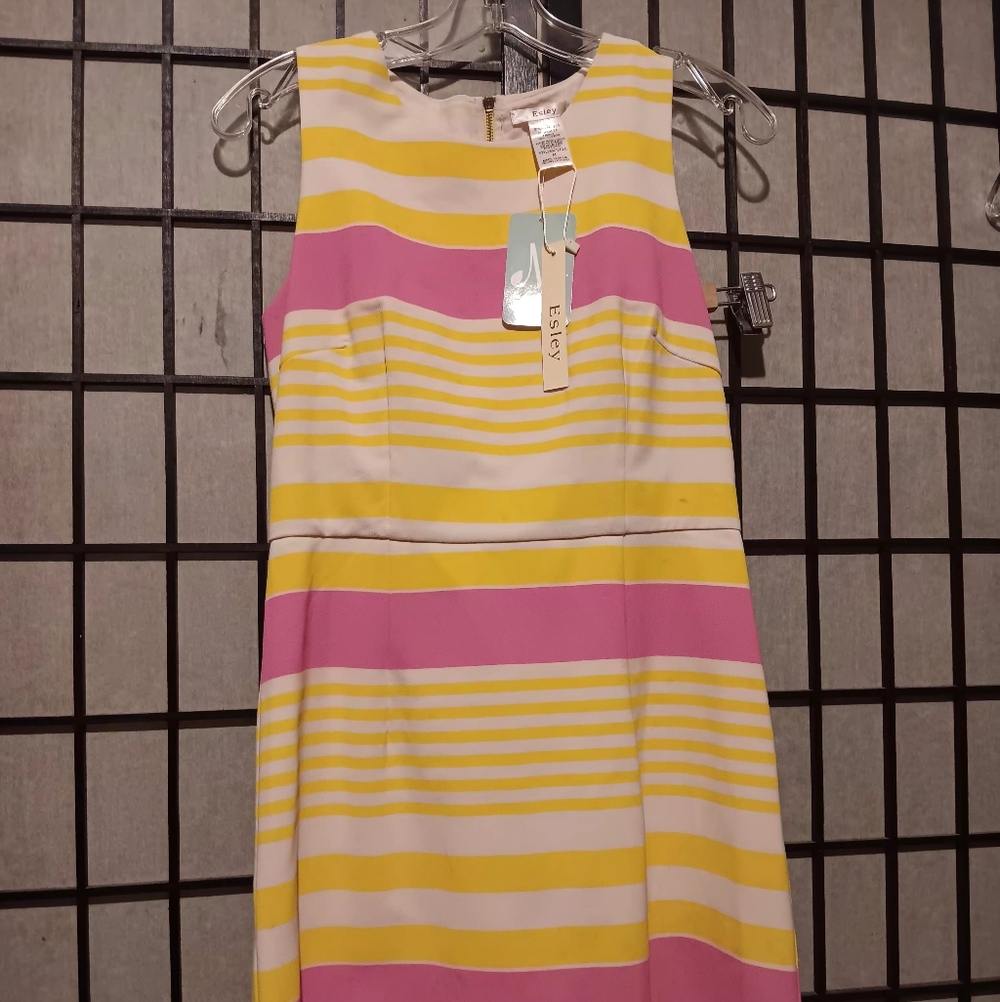 Esley Pink and Yellow Striped Midi Dress
